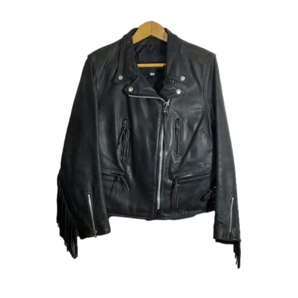 Vintage Branded Garments Jacket Leather Biker Fringe sz M - Great Condition